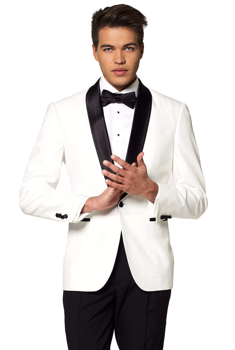 Opposuits Men's Formal Outfit - Premium Tuxedo Suit - Christmas - Slim Fit - White and Black - Includes Blazer, Pants and Bow tie - Image 2