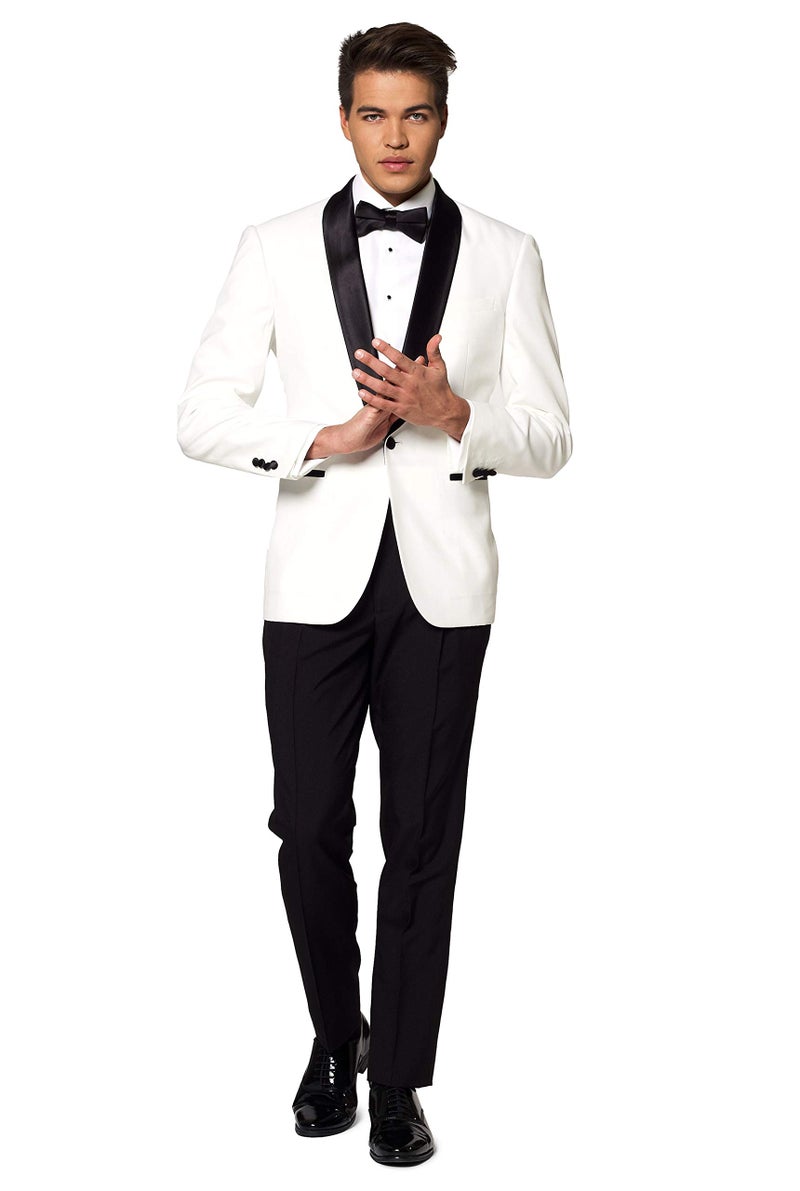 Opposuits Men's Formal Outfit - Premium Tuxedo Suit - Christmas - Slim Fit - White and Black - Includes Blazer, Pants and Bow tie - Image 1