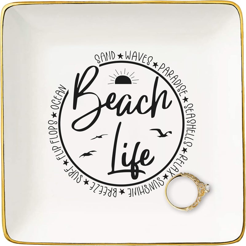 NZY Beach Life Gifts for Women Her-Ocean Sunset Beach Vacation Gift for Seaside Lover-Seasaid Travel Lovers Present-Ceramic Jewelry Tray Trinket Holder Ring Dish - Image 1