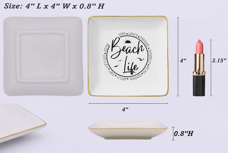 NZY Beach Life Gifts for Women Her-Ocean Sunset Beach Vacation Gift for Seaside Lover-Seasaid Travel Lovers Present-Ceramic Jewelry Tray Trinket Holder Ring Dish - Image 5