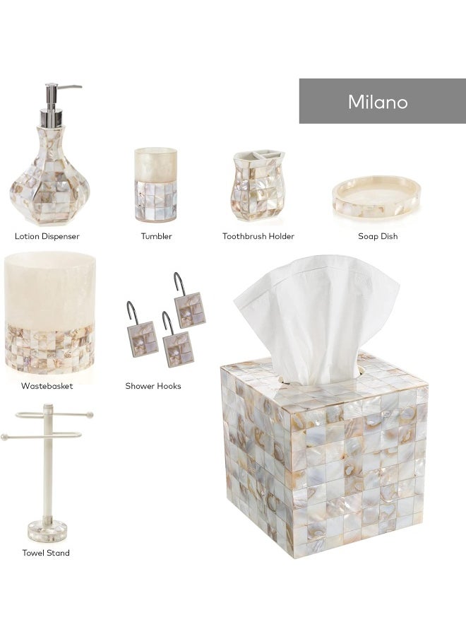 Tissue Box Cover Square – Decorative Square Tissue Box Holder For Bathroom Finished In Beautiful Mother Of Pearl Shells - Tissues Cube Box Cover With Durable Bottom Slider