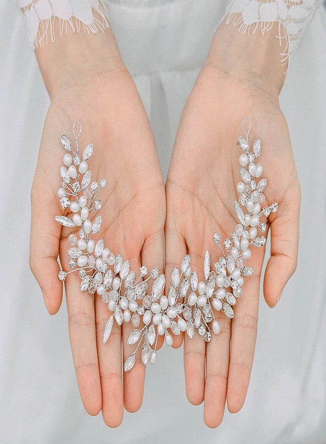 Gorais Crystal Bride Wedding Hair Vine Silver Pearl Bridal Headpiece Rhinestone Headband Hair Accessories for Women and Girls, Large, Pearl - Image 5