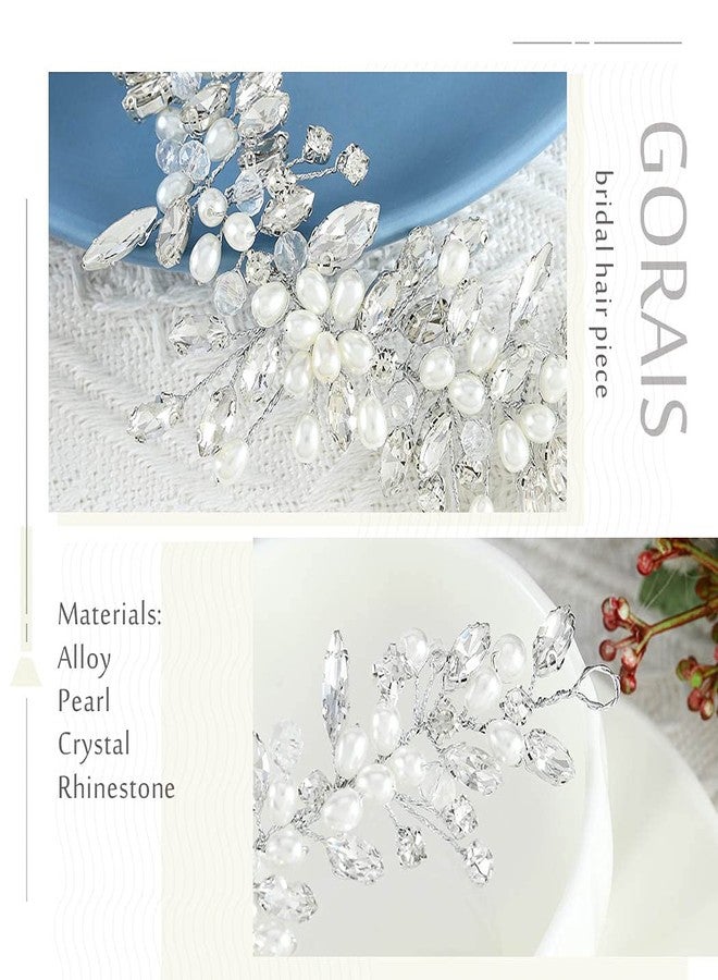 Gorais Crystal Bride Wedding Hair Vine Silver Pearl Bridal Headpiece Rhinestone Headband Hair Accessories for Women and Girls, Large, Pearl - Image 3