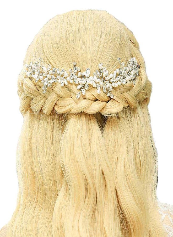 Gorais Crystal Bride Wedding Hair Vine Silver Pearl Bridal Headpiece Rhinestone Headband Hair Accessories for Women and Girls, Large, Pearl - Image 1