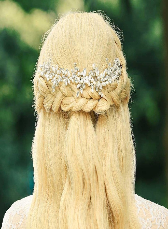 Gorais Crystal Bride Wedding Hair Vine Silver Pearl Bridal Headpiece Rhinestone Headband Hair Accessories for Women and Girls, Large, Pearl - Image 4