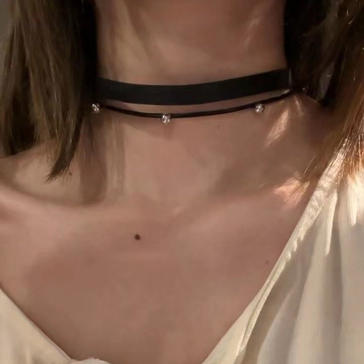 Minimalist Black Belt Buckle Choker Necklace Simple double neck chain 