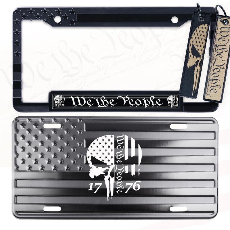 DillenCo We The People American Flag License Plate, Frame and Key Tag Combo BB - Image 1