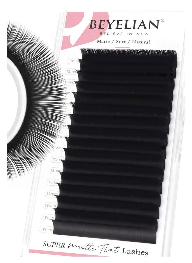 BEYELIAN Flat Eyelash Extension, Ellipse Lash Extensions 0.15 D Curl 12mm 16 Rows Matte Black Eyelash Extension Supplies Classic Lash Extensions Individual Eyelashes Salon Use - Image 1