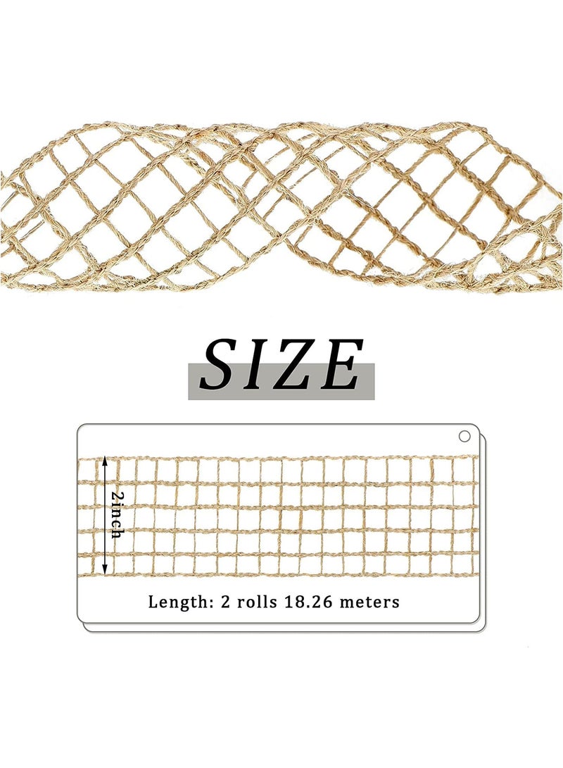 2 Rolls Mesh Burlap Wired Ribbon Open Weave Burlap Net Ribbon Fabric Ribbon DIY Craft Ribbon for Wrapping Bow Wreath DIY Crafts Party Home Decors 20 Yards x 2 Inch - Image 4