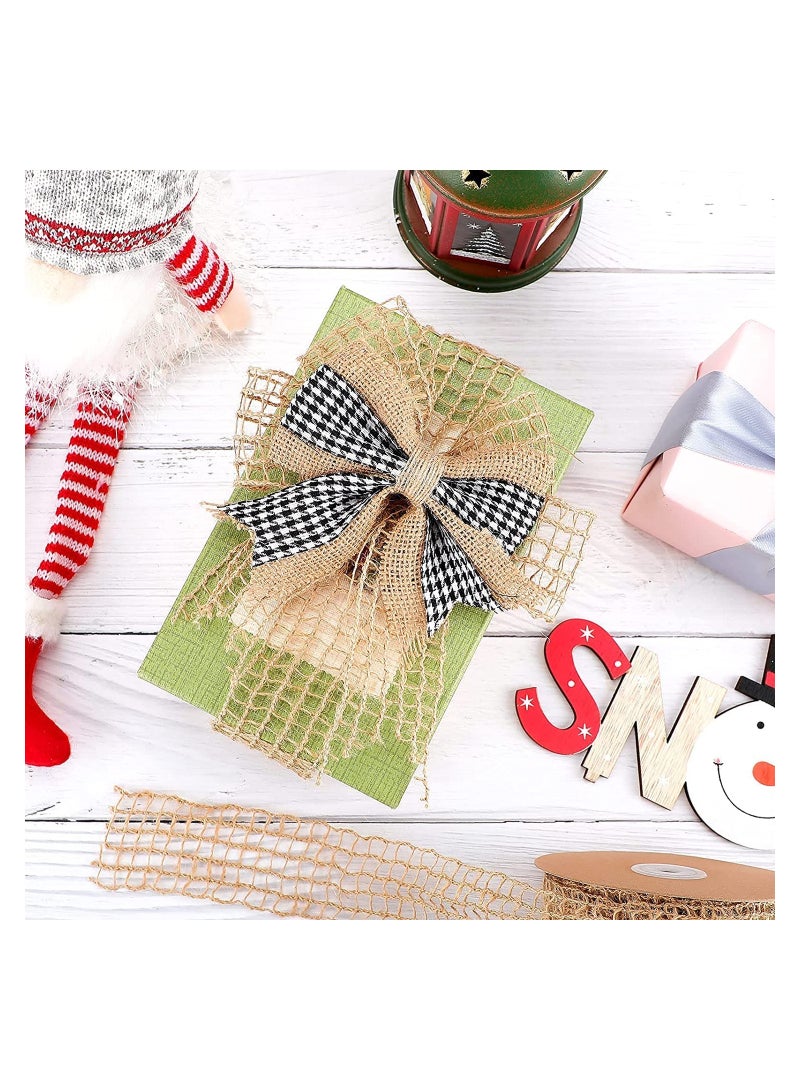 2 Rolls Mesh Burlap Wired Ribbon Open Weave Burlap Net Ribbon Fabric Ribbon DIY Craft Ribbon for Wrapping Bow Wreath DIY Crafts Party Home Decors 20 Yards x 2 Inch - Image 2