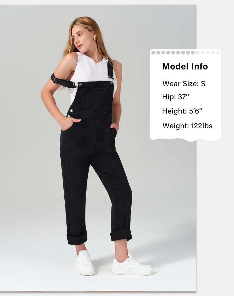 roswear Denim Overalls for Women Adjustable Strap Stretchy Bib Overall Jean Jumpsuits Pants Black Small - Image 4