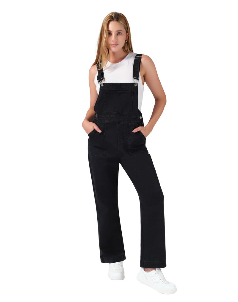 roswear Denim Overalls for Women Adjustable Strap Stretchy Bib Overall Jean Jumpsuits Pants Black Small - Image 1
