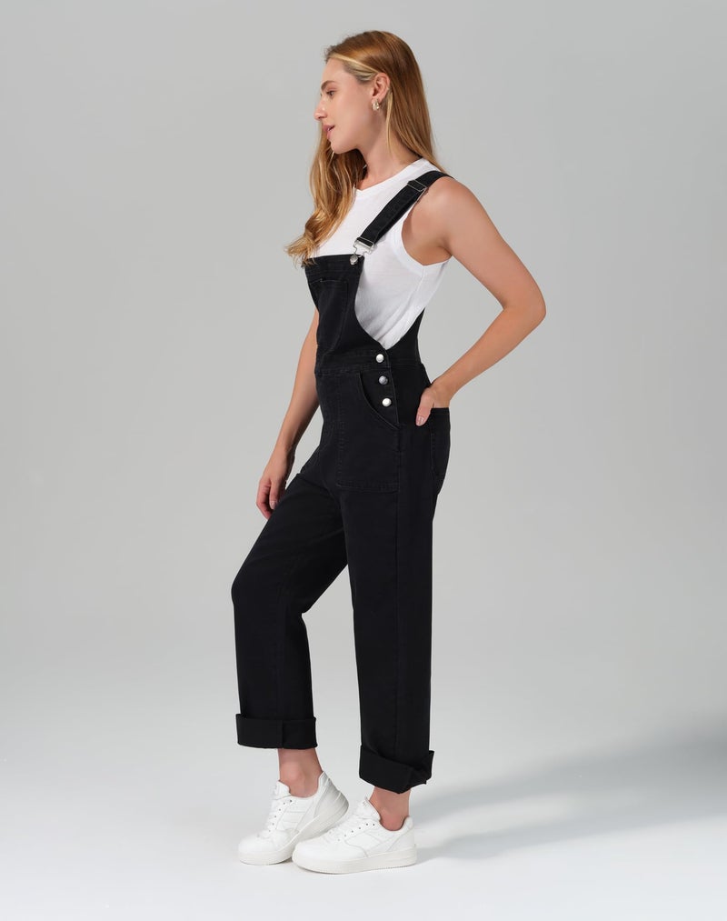 roswear Denim Overalls for Women Adjustable Strap Stretchy Bib Overall Jean Jumpsuits Pants Black Small - Image 2