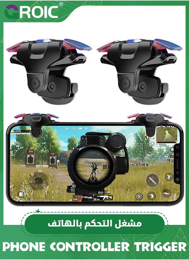 GROIC - 1 زوج من الزناد الأسود للهواتف المحمولة، وحدة تحكم في الألعاب لأجهزة iPhone و Android، تمكنك من التحكم بأربعة أصابع في اللعب، مع أزرار حساسة للتصويب والإطلاق في الألعاب مثل Fornite/Knives Out/Rules of Survival. - Image 1