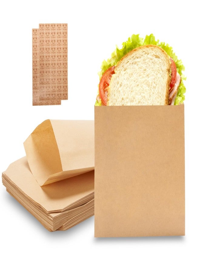 Volokitx 100-Pack 6x8 Inch Kraft Paper Sandwich Bags with 100 Bear Stickers for Sealing, –Small Paper Snack Bags for Sandwiches, Bakery, Cookies & Snacks - Image 1