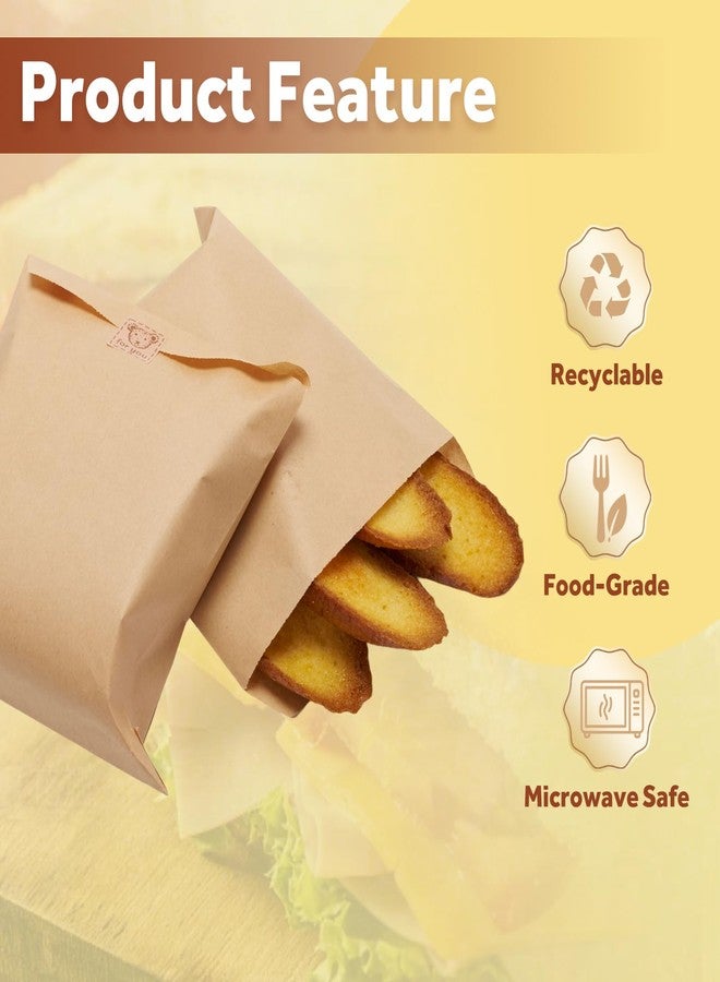Volokitx 100-Pack 6x8 Inch Kraft Paper Sandwich Bags with 100 Bear Stickers for Sealing, –Small Paper Snack Bags for Sandwiches, Bakery, Cookies & Snacks - Image 4