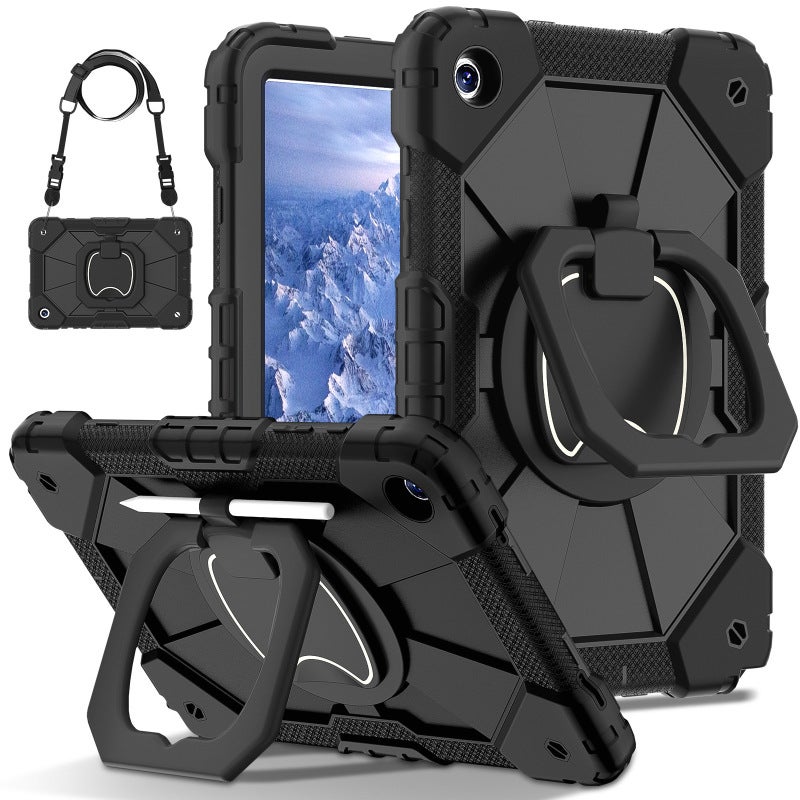 Samsung A9 Case: Black Silicone+PC 8.7 Inch - All-inclusive Anti-drop Shockproof Protective Cover With Built-in Bracket & Shoulder Strap For Hands-free Viewing On The Go - Image 1