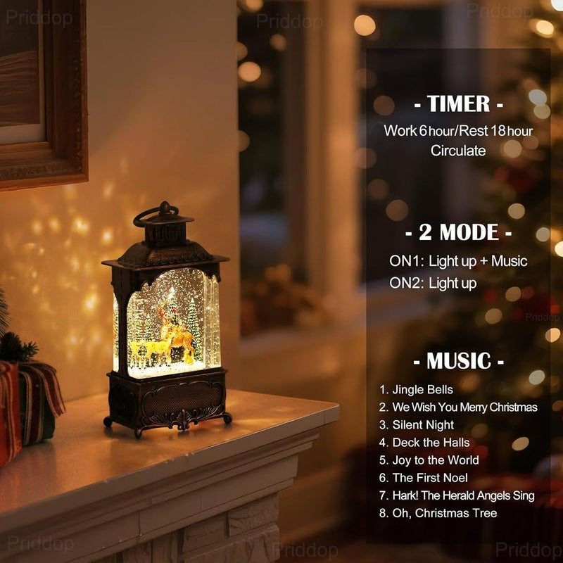 Priddop Deer Snow Globe Christmas Decorations Gifts Reindeer Cardinal Rabbit Owl Squirrel Forest USB/Battery Timer Music Glitter Snowfall Lantern 10.2 inch - Image 4