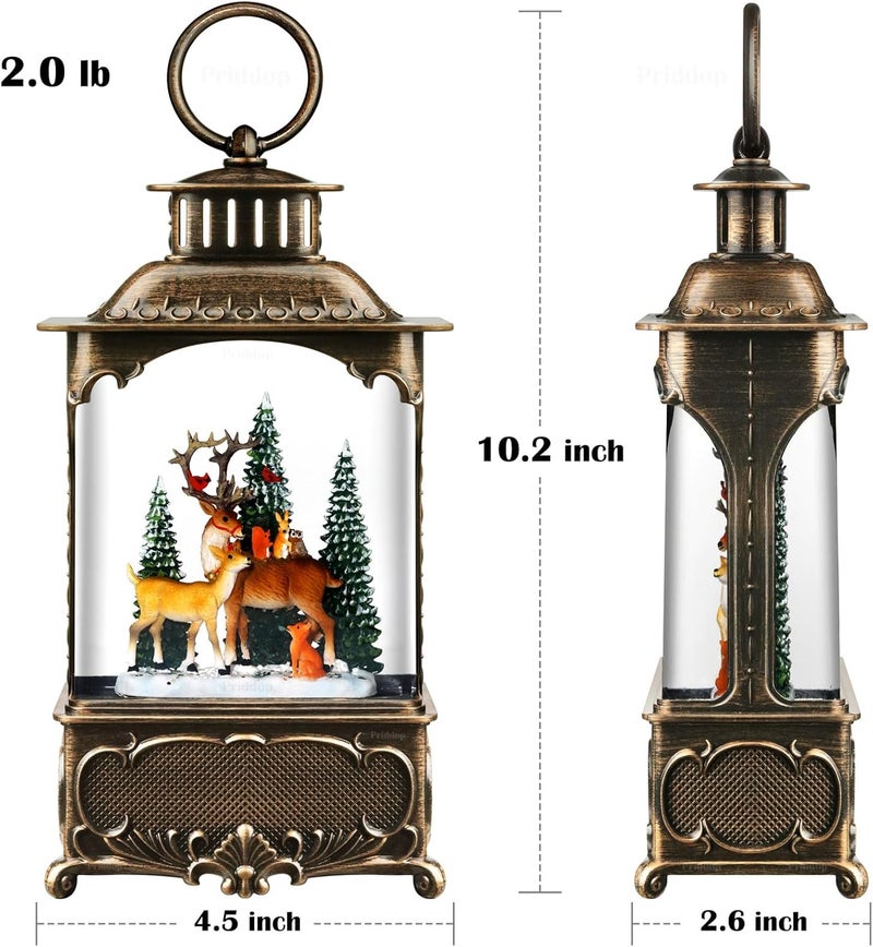 Priddop Deer Snow Globe Christmas Decorations Gifts Reindeer Cardinal Rabbit Owl Squirrel Forest USB/Battery Timer Music Glitter Snowfall Lantern 10.2 inch - Image 5