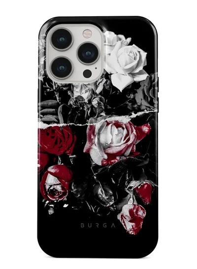 BURGA iPhone 15 Pro Max Case, 2 Piece Hard Shell + TPU Silicone Interior, Shock Absorption, All Port Accessible, Raised Bezel For Screen & Camera Protection, Never Fading HQ Print, Crimson Bouquet