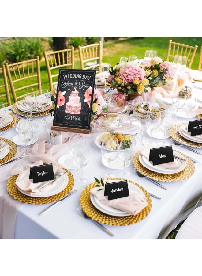 بيوينتي مجموعة من 3 لافتات سبورة مزدوجة الجوانب بقاعدة خشبية، لافتات سبورة قابلة للمسح، لافتة لوحة رسائل بقاعدة خشبية للمتجر وحفلات الزفاف والمطبخ والمنزل والديكور - Image 4