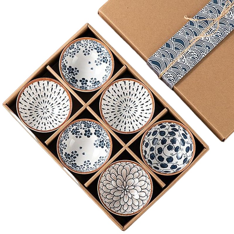 WINDKART Ceramic Bowls Set of 6 Microwave and Dishwasher Safe Decorative Patterns Gift Boxed - Image 1