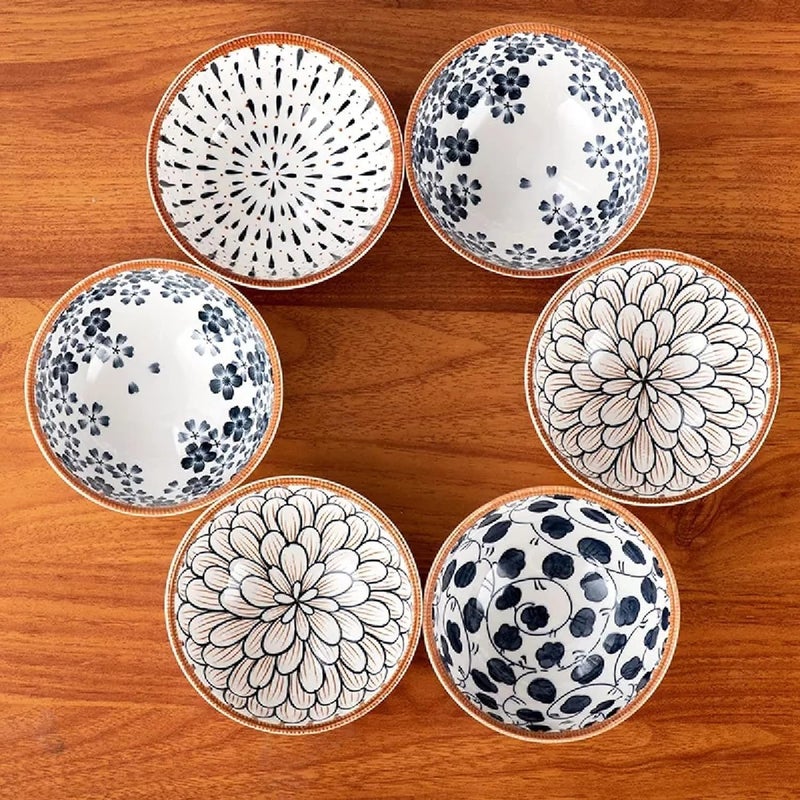 WINDKART Ceramic Bowls Set of 6 Microwave and Dishwasher Safe Decorative Patterns Gift Boxed - Image 2