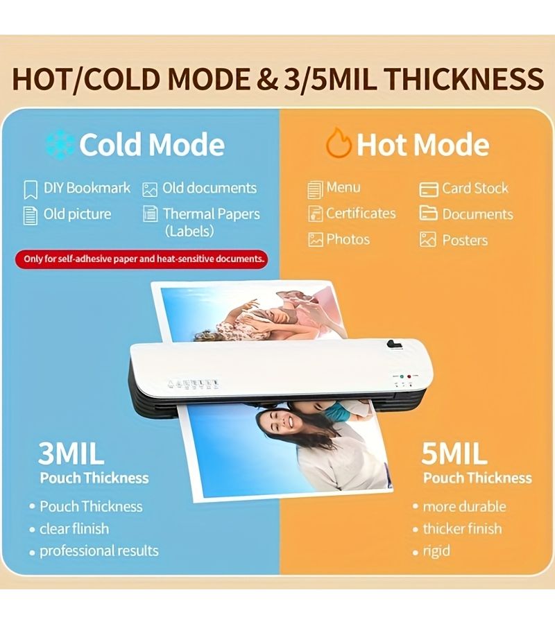 A3 13 Inch 9 In 1 Thermal Laminator Machine with Hot And Cold Laminating Function Fast 60 Second Warm Up Technology Never Jam Design For Home Office School Use Includes Rounder Cutter And Film - Image 3
