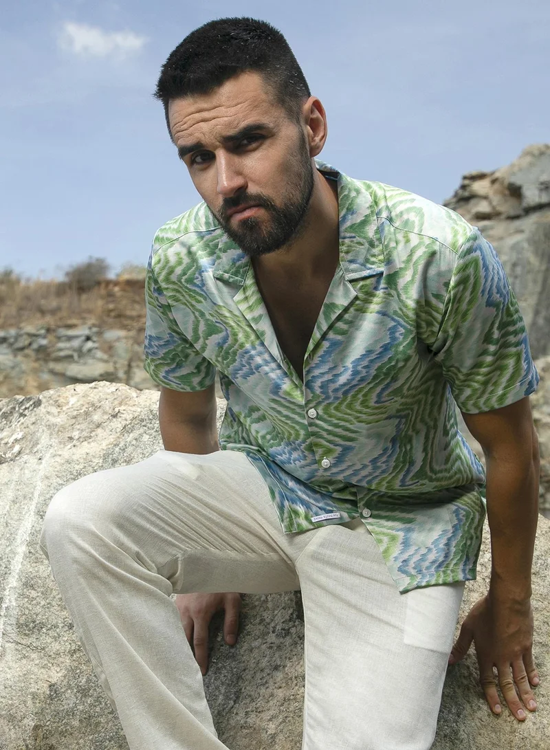Campus Sutra Men's Grass Green & Navy Blue Ripple Shirt