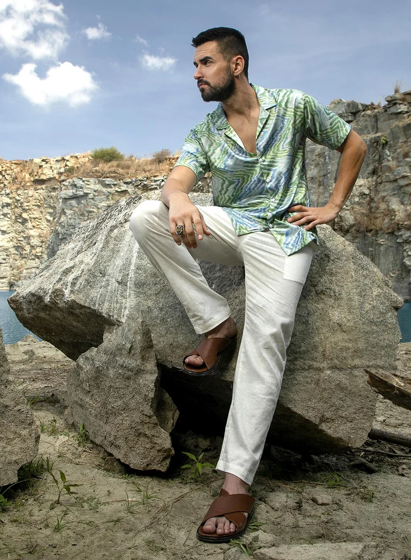 Campus Sutra Men's Grass Green & Navy Blue Ripple Shirt