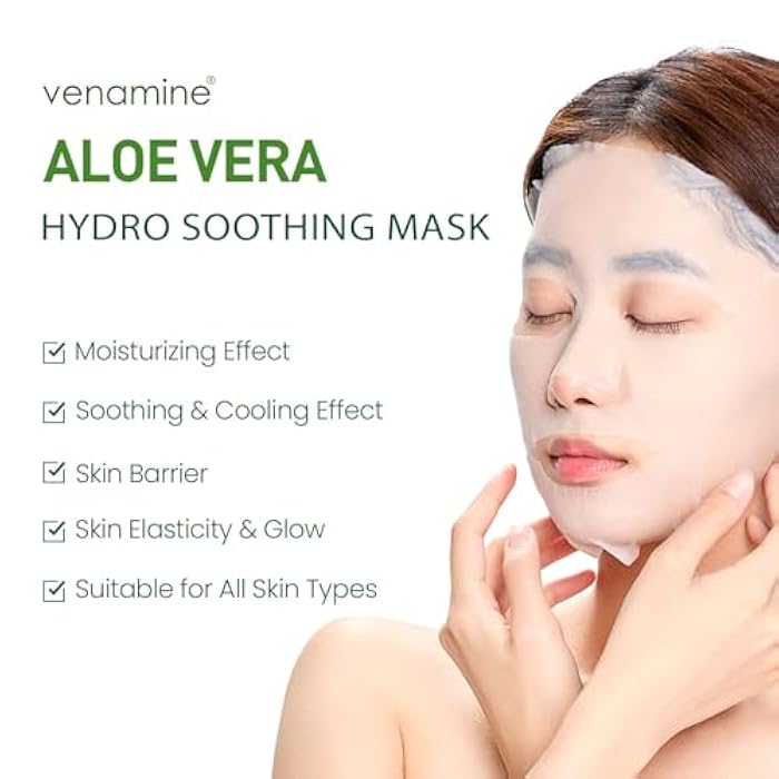 VENAMINE Korean Aloe Vera Hydro Soothing Face Masks, Moisturizing Sheet Mask for Sensitive Skin, 0.81 fl. oz (10 sheet) - Image 4