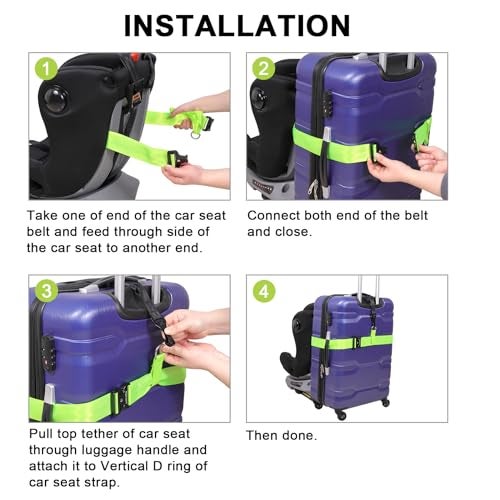 Vigorport Travel Belt, Luggage Strap to Convert Carry-on Luggage into Airport Stroller Carrier, Metal Buckle (Green, 76 Inch／Metal Buckle) - Image 4