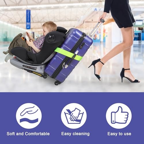 Vigorport Travel Belt, Luggage Strap to Convert Carry-on Luggage into Airport Stroller Carrier, Metal Buckle (Green, 76 Inch／Metal Buckle) - Image 3