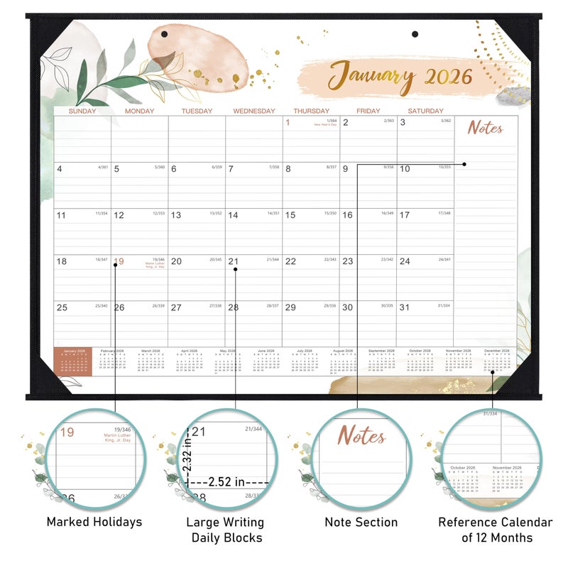 Feteulo 2026 Desk Calendar - Desk Calendar 2026, 22" x 17", Jan 2026 - Dec 2026, 12 Monthly Desk/Wall Calendar, Large Ruled Blocks, Notes, Thick Paper, Corner Protector, Rolled Calendar with Box - Image 3