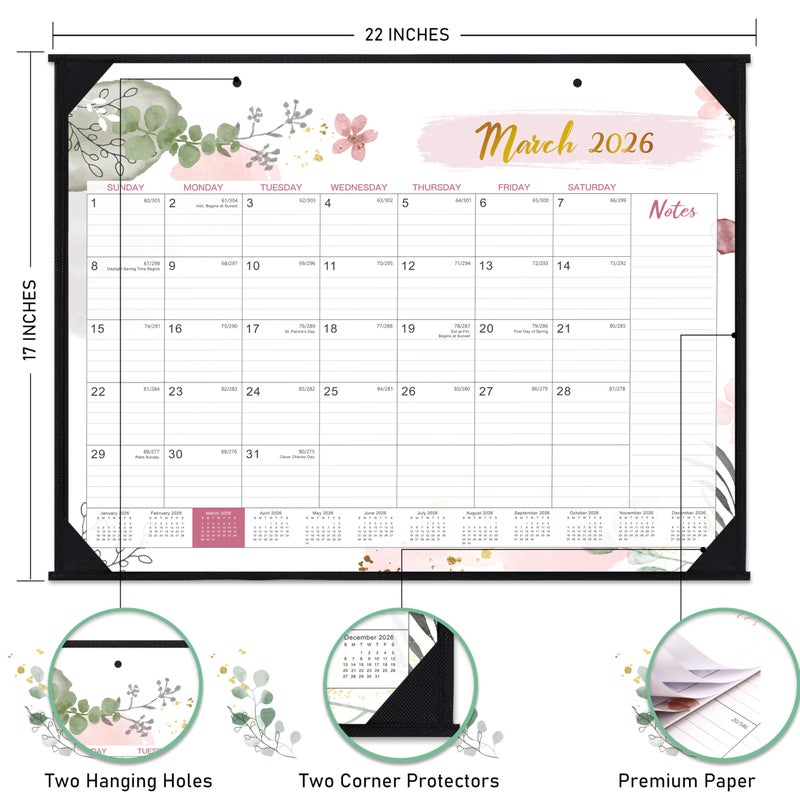 Feteulo 2026 Desk Calendar - Desk Calendar 2026, 22" x 17", Jan 2026 - Dec 2026, 12 Monthly Desk/Wall Calendar, Large Ruled Blocks, Notes, Thick Paper, Corner Protector, Rolled Calendar with Box - Image 4