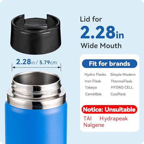 Prurex Flip Lid for Hydro Flask 12 16 18 20 32 40 64 oz Wide Mouth Bottle,Replacement Lid for Hydroflask,Thermoflask,Iron Flask and More 2.28" Wide Mouth Bottles(Black 1 Pack） - Image 3