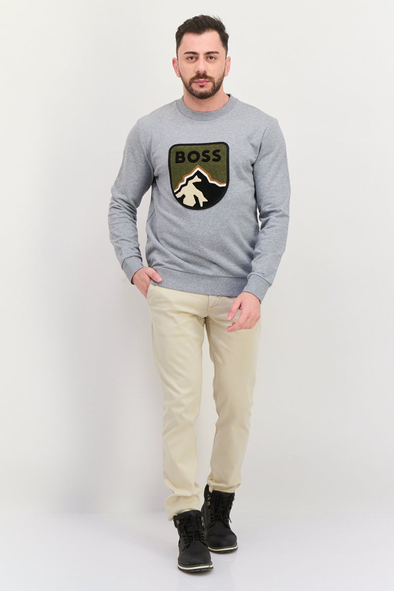 BOSS Men Crew Neck Long Sleeves Vintage  Logo Sweatshirt, Grey  - Image 4