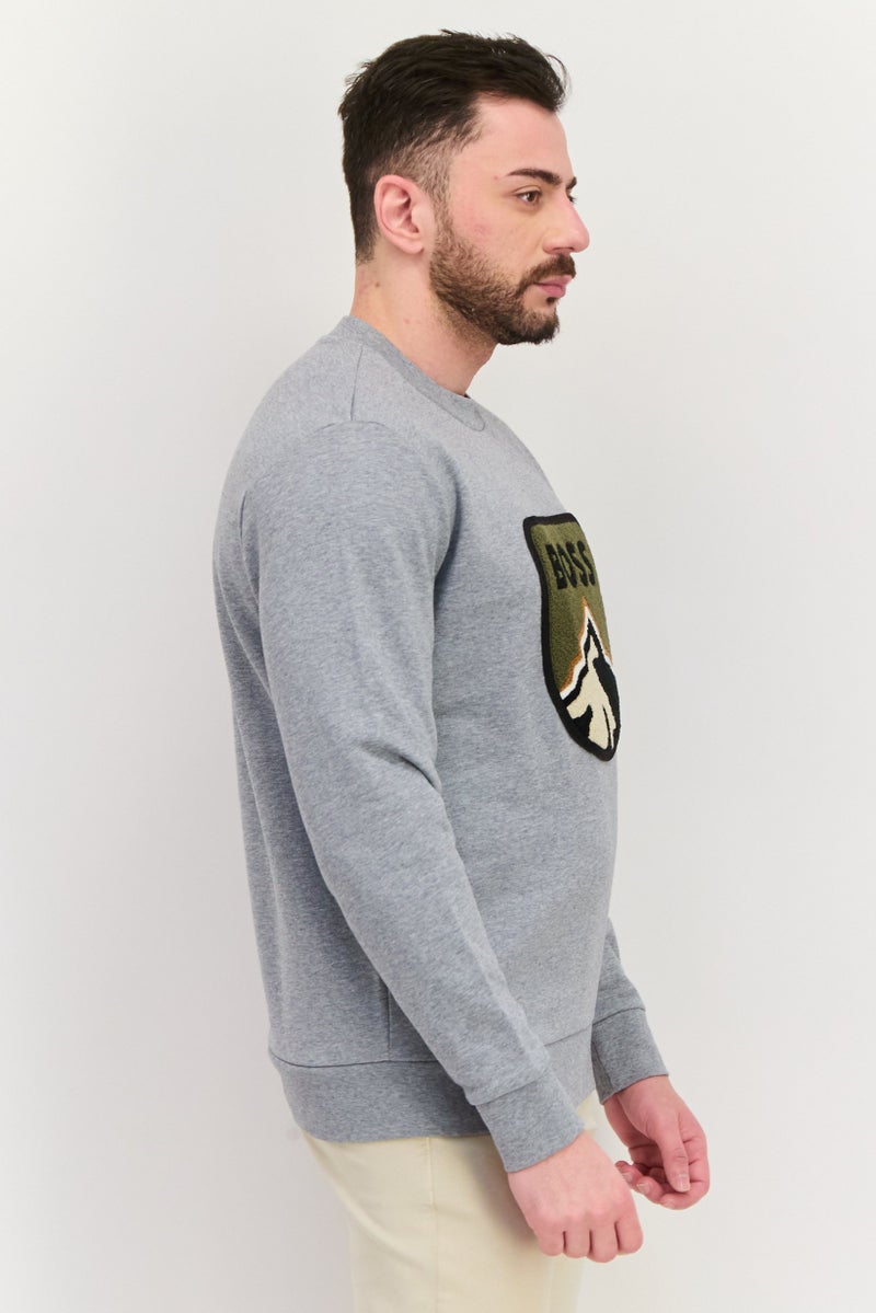 BOSS Men Crew Neck Long Sleeves Vintage  Logo Sweatshirt, Grey  - Image 2