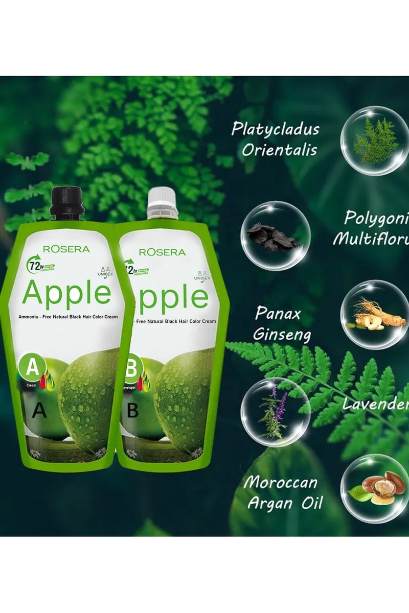 روزيرا Rosera Natural Black Ammonia-Free Apple Hair Colour Cream (500ml Cream + 500ml Developer) A1 - Image 3