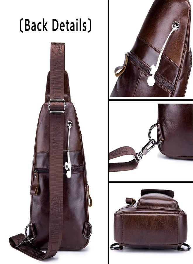 BULLCAPTAIN Mens Leather Crossbody Bag Shoulder Sling Bag Casual Daypacks Chest Bags for Travel Hiking Backpacks (Coffee) - Image 4
