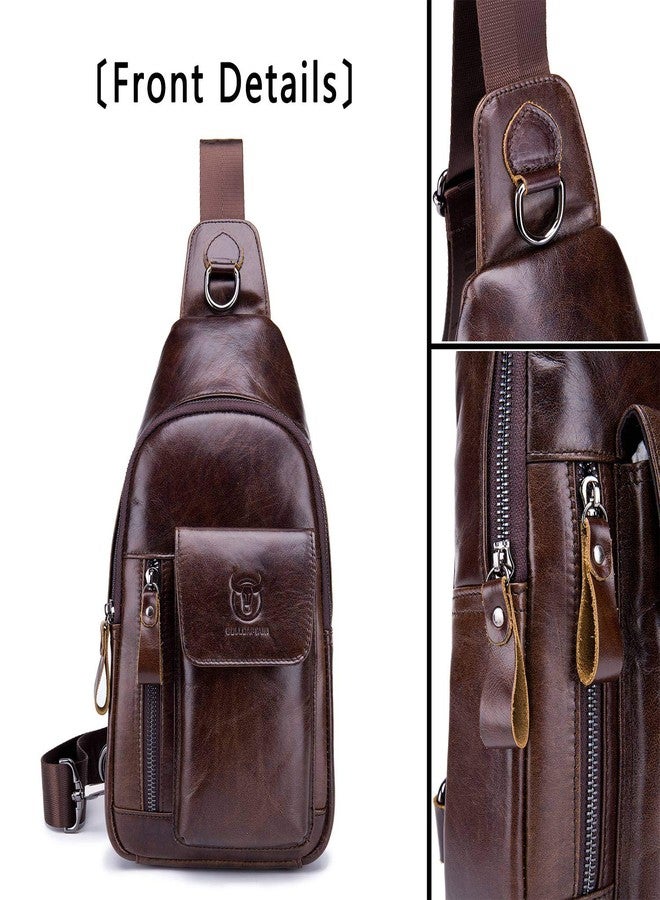 BULLCAPTAIN Mens Leather Crossbody Bag Shoulder Sling Bag Casual Daypacks Chest Bags for Travel Hiking Backpacks (Coffee) - Image 3
