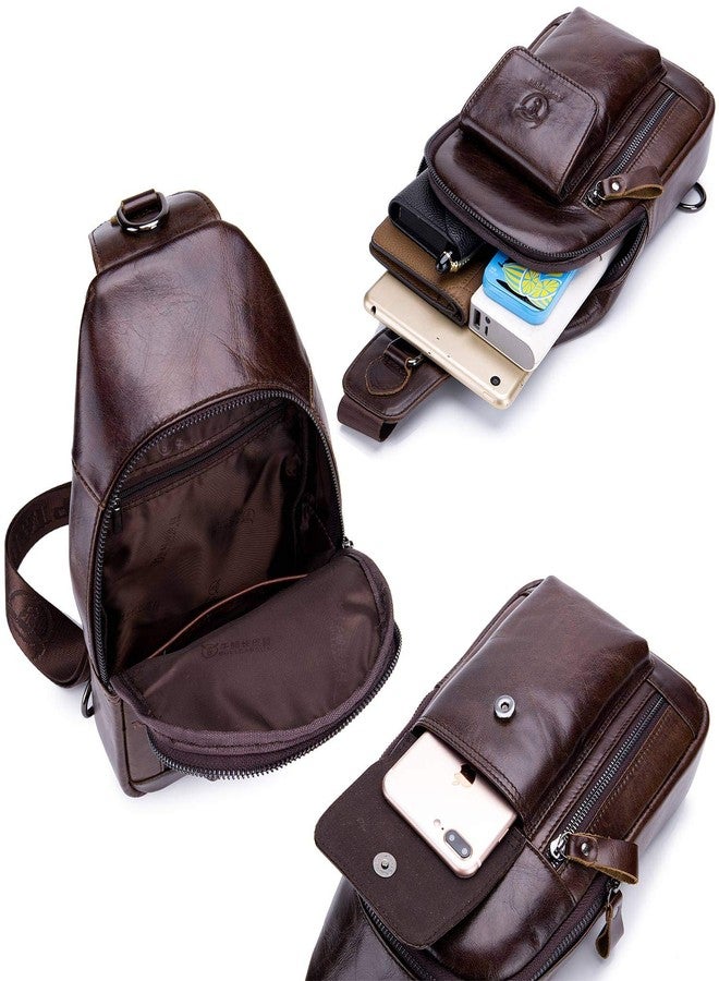 BULLCAPTAIN Mens Leather Crossbody Bag Shoulder Sling Bag Casual Daypacks Chest Bags for Travel Hiking Backpacks (Coffee) - Image 5