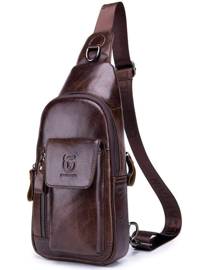 BULLCAPTAIN Mens Leather Crossbody Bag Shoulder Sling Bag Casual Daypacks Chest Bags for Travel Hiking Backpacks (Coffee) - Image 1