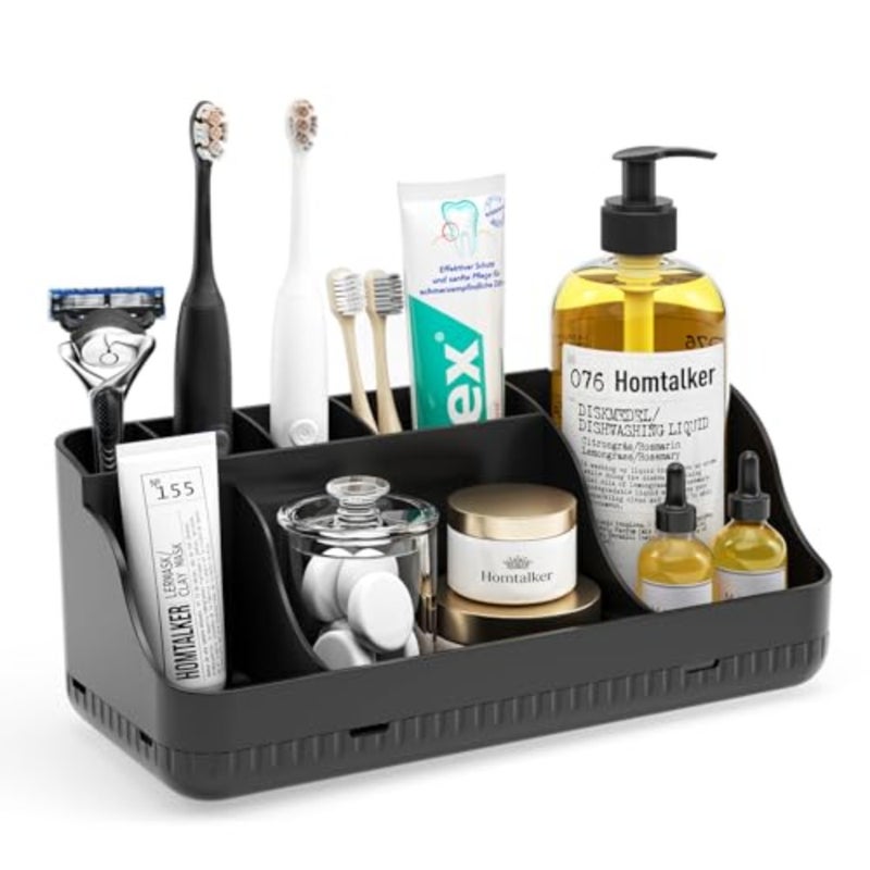 Bathroom Counter Organizer and Storage, 7 Slots Detachable Toothbrush Holders for Bathrooms, Anti-Slip Electric Toothbrush and Toothpaste Holder Countertop Vanity Organizer Accessories for Adults