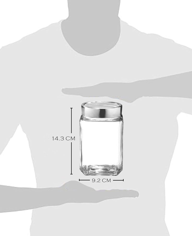castanea Glass Jar with Lid, Glass Container for Kitchen, Cube Glass jar For Spice Masala herbs (2000 ml, Transparent) -pack of 6 - Image 3