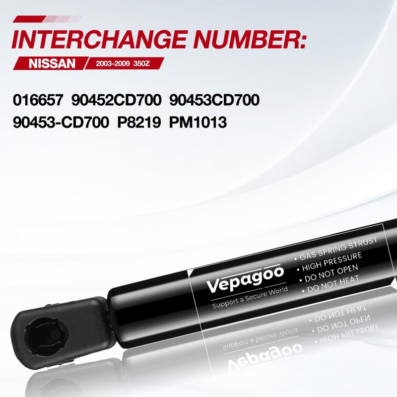 Vepagoo PM1013 Rear Hatch Trunk Liftgate Strut Shock Compatible with 2003-2009 Nissan 350Z Coupe 2-Door Hatch-Enhanced with Added Lifting Pressure Over OEM, 16657, 90452CD700 - Image 3