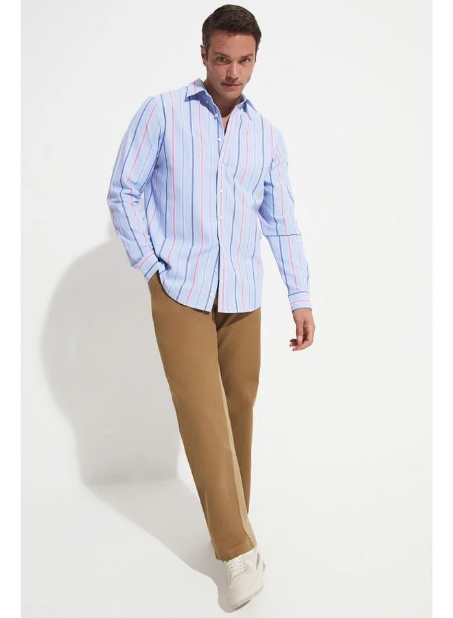 JUNE June Exclusive Men Regular Fit Long Sleeve Striped Shirt Blue