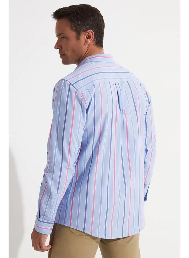 JUNE June Exclusive Men Regular Fit Long Sleeve Striped Shirt Blue