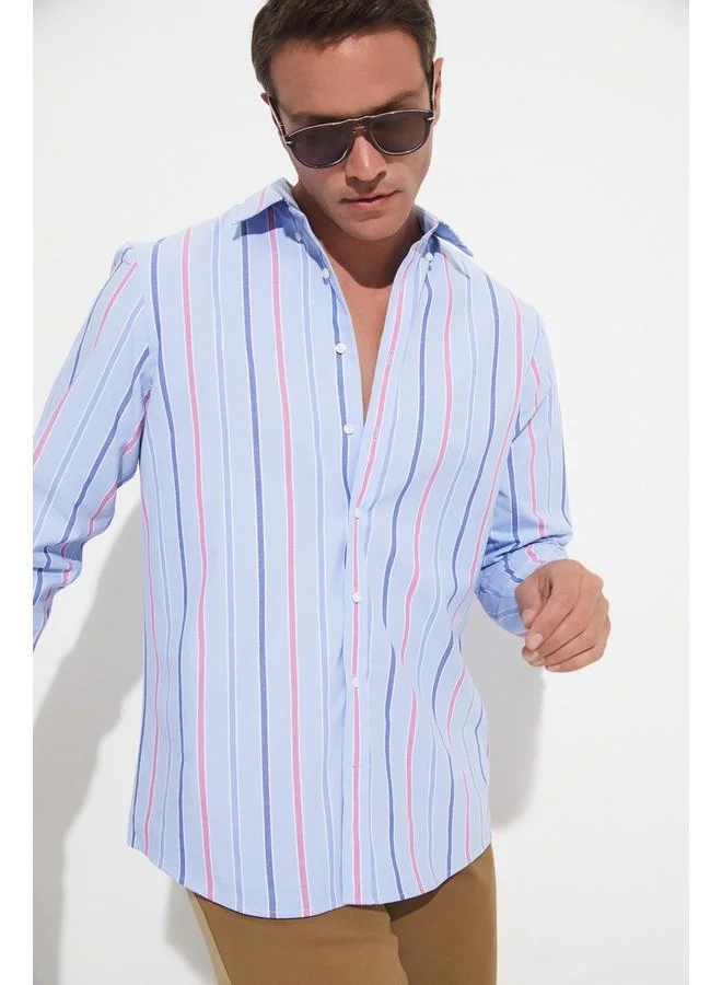 JUNE June Exclusive Men Regular Fit Long Sleeve Striped Shirt Blue