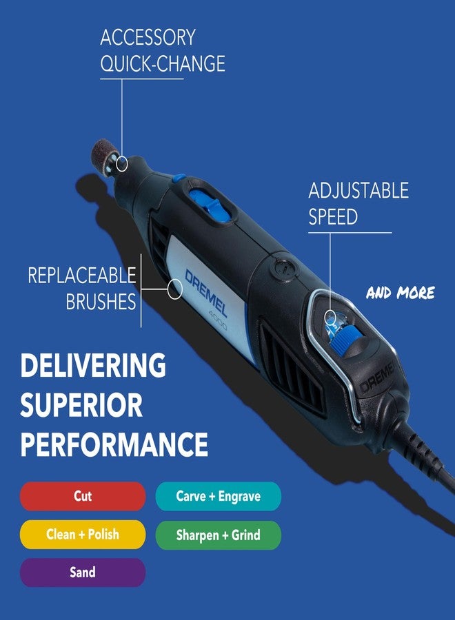 درمل مجموعة أدوات دوارة متغيرة السرعة من Dremel 4000-2/32 - نقش، وتلميع، وصنفرة - مثالية للقطع، والصنفرة التفصيلية، والنقش، ونحت الخشب، والتلميع - ملحقان و32 ملحقًا - Image 3